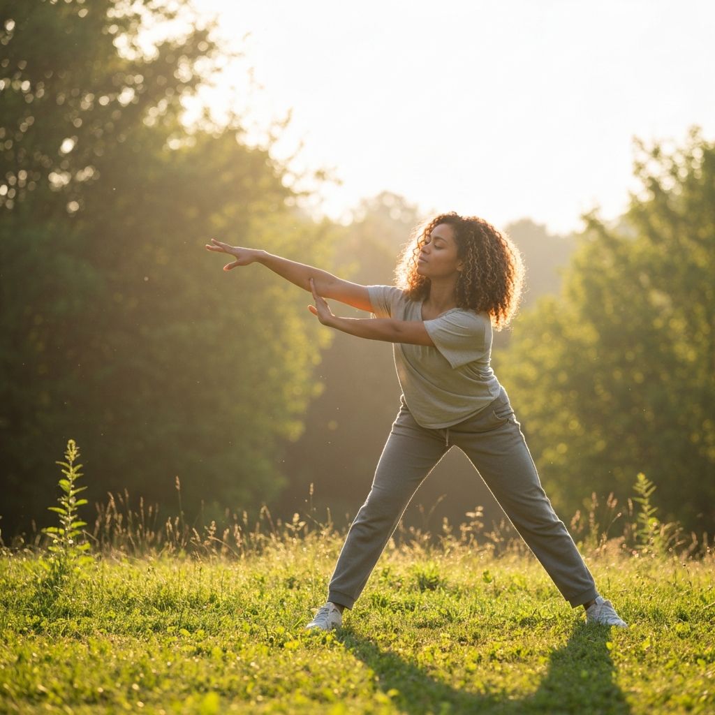 Gentle yoga stretching outdoors